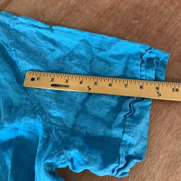 Perry Ellis 100% Linen Shirt Men 5XLT Blue Button Up Short Sleeve Collared 17524 - Picture 9 of 11